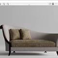 Classical Style Chaise Lounge with Beige Brown Patterned Fabric Wooden Armrests and Cushions