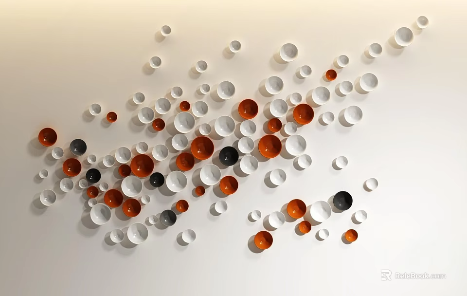 Decorative Circular Wall Decor With White Orange And Black Hanging Discs Arrangement 3d model 