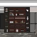 Modern Wine Cabinet Interior With Wine Bottles Glasses And Decorative Shelves