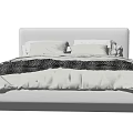 Modern Double Bed With Light Gray Upholstered Headboard White Bedding And Black White Patterned Blanket 3d model