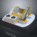 3D Model of Mechanical Device Featuring White Semicircular Structure Yellow Borders Mechanical Arm and Cargo