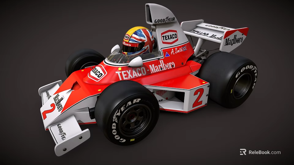 Electric Toy Racing Car Red and White with TEKACO Marlboro Logos and Number 2 3d model 