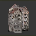 European Style Multi Story Building Model With Red Roof And Balconies