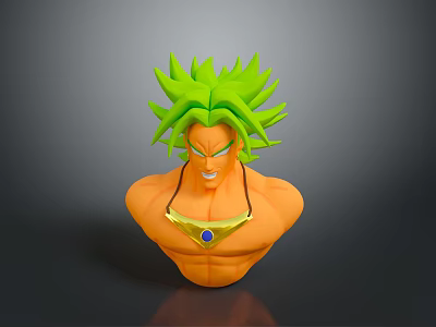 Powerful Game Movie Character With Green Spiky Hair Orange Skin And Blue Gem Necklace 3d model