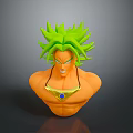 Powerful Game Movie Character With Green Spiky Hair Orange Skin And Blue Gem Necklace