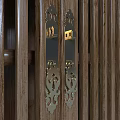 Wooden Entryway Cabinet Sideboard with Slatted Doors and Golden Handles in Traditional Style