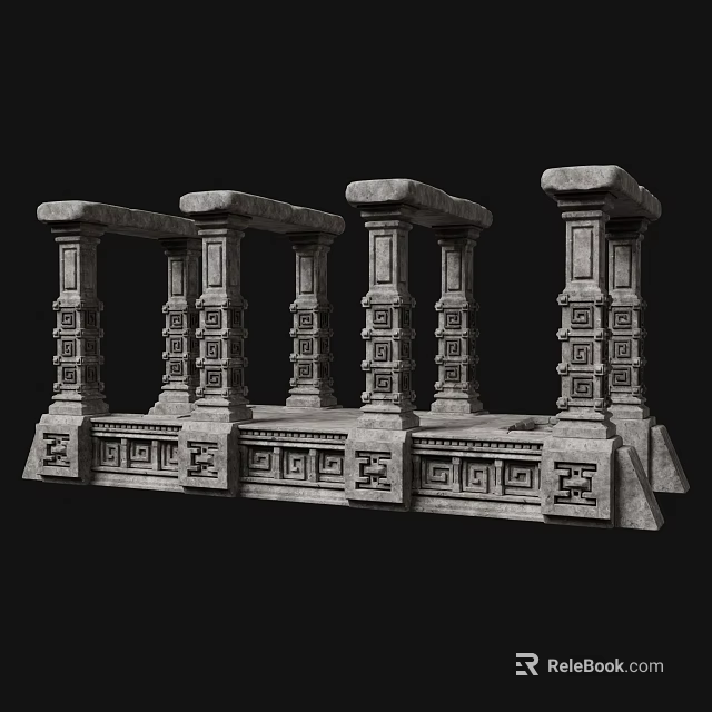 Ancient Architecture Stone Pillars With Intricate Carvings And Classical Design Elements 3d model 