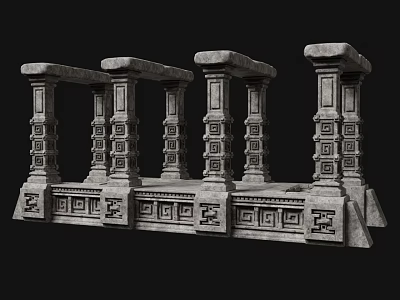 Ancient Architecture Stone Pillars With Intricate Carvings And Classical Design Elements 3d model