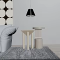 Modern Living Room Interior With Wooden Side Tables Triangular Legs Cylindrical Base Sofa Lamp Carpet