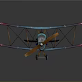 Vintage Space Aviation Biplane Model With Blue Pink Gradient Red Tail And Brown Propeller