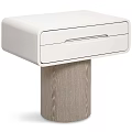 Modern Minimalist Bedside Table With Single Drawer Smooth Surface And Wooden Base Design