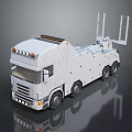 White Tow Truck Featuring Tall Brackets Multiple Wheels Modern Design Gray Background Reflective Surface 3d model