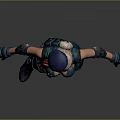 Detailed Female Game and Movie Character in Blue Decorative Outfit with Gloves and Boots