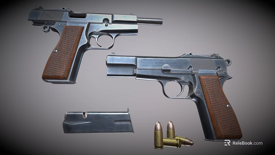 Realistic Airsoft Model Gun With Brown Grip Magazine And Bullets 3d model 