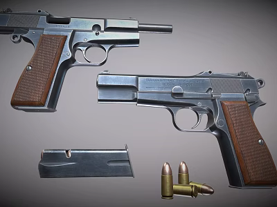 Realistic Airsoft Model Gun With Brown Grip Magazine And Bullets 3d model