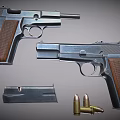 Realistic Airsoft Model Gun With Brown Grip Magazine And Bullets