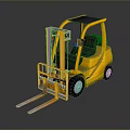 Yellow Industrial Forklift With Front Forks And Operator Cab And Solid Rubber Wheels 3d model