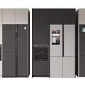 Three Modern Refrigerators With Smart Screens In Silver Black And Gray Kitchen Design 3d model