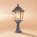 Traditional Floor Lamp With Transparent Shade Black Top Gray Pole Lit In Light Brown Background