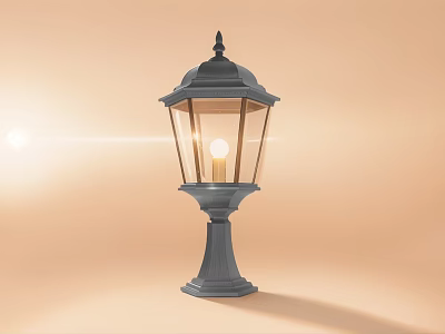 Traditional Floor Lamp With Transparent Shade Black Top Gray Pole Lit In Light Brown Background 3d model