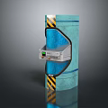 Other Blue Cylindrical Container With Yellow Black Warning Stripes And Gray Controller With Green Indicator