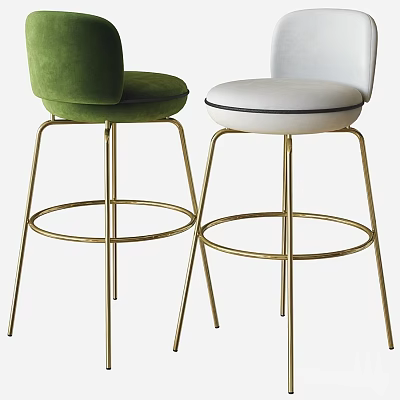Modern Green And White Upholstered Bar Stools With Gold Metal Legs 3d model