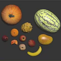 Fresh Assorted Fruits Display Including Pumpkin Watermelon Pear Peach Mango And Banana