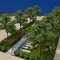 Serene Garden Landscape With Lush Trees Lawn Stone Pathway Pergola And Flowers