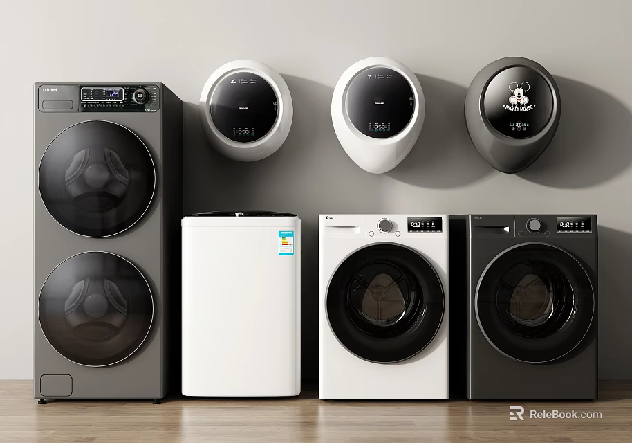 Various Modern Washing Machines With Front Loading Wall Mounted And Color Options 3d model 