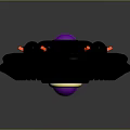 Futuristic Black Circular Device With Purple Center Black Spheres Red Dots And Blue Lights