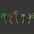 Five Palm Trees With Green Leaves And Orange Trunks On Gray Background 3d model