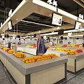 Modern Supermarket Fresh Produce Section With Orange Displays And Shoppers