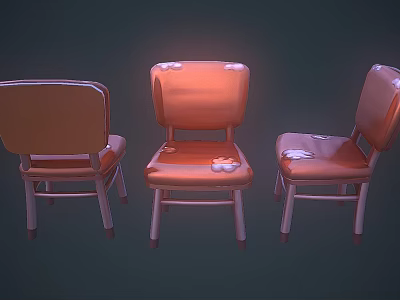 Three Orange Office Chairs With Metal Legs And Sleek Design Displayed In Different Angles 3d model