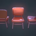 Three Orange Office Chairs With Metal Legs And Sleek Design Displayed In Different Angles