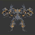 3D Rendered Mechanical Creature With Blue Orange Elements Multiple Limbs And Intricate Design