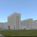 Modern Office Complex Exterior With Green Lawn Road And Plaza Design