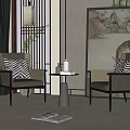 Elegant Table Chair Set In Modern Interior With Grey Seats And Decorative Elements 3d model