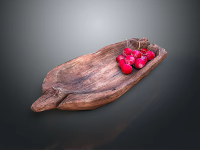 Fresh Red Radishes Arranged Neatly on a Natural Wooden Tray 3d model