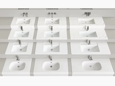 Sleek Modern Washbasin Designs With White Countertops And Chrome Faucets 3d model