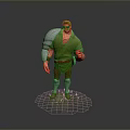 3D Game Movie Character in Green Outfit With Metal Shoulder Armor Sunglasses and Brown Hair