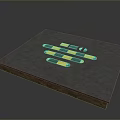 Neatly Arranged Yellow And Blue Striped Objects On Gray Platform Surface