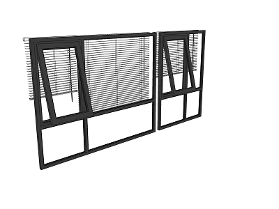 Modern Black Frame Window Blinds With Horizontal Slats For Home Decoration 3d model
