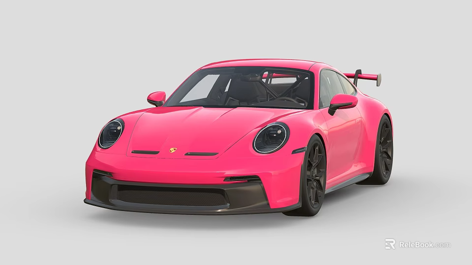 Pink Sports Car With Streamlined Body Black Wheels And Rear Spoiler 3d model 