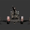 Old Rusty Artillery Gun with Red Wheels Metal Mount and Vintage Military Design