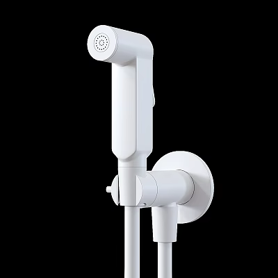 Sleek White Contemporary Modern Wall Mounted Bathroom Faucet With Handheld Sprayer 3d model