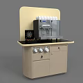 Stylish Kitchen Counter With Coffee Machine Timer White Cups And Light Colored Cabinets 3d model