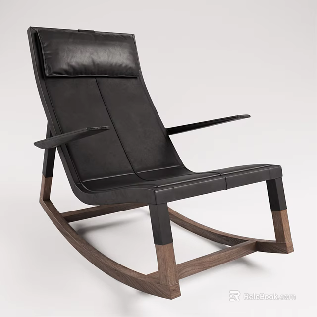 Black Leather Rocking Chair With Wooden Rockers And Modern Comfortable Seating Design 3d model 