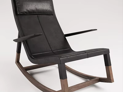 Black Leather Rocking Chair With Wooden Rockers And Modern Comfortable Seating Design 3d model