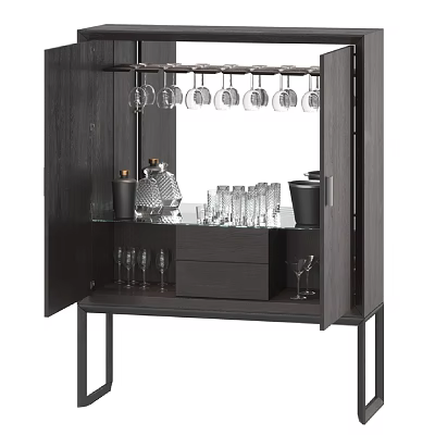 Modern Wine Cabinet Storage With Wine Bottles Wine Glasses And Hanging Racks 3d model