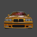Orange BMW Two Door Sports Car With Black Stripes And Silver Wheels